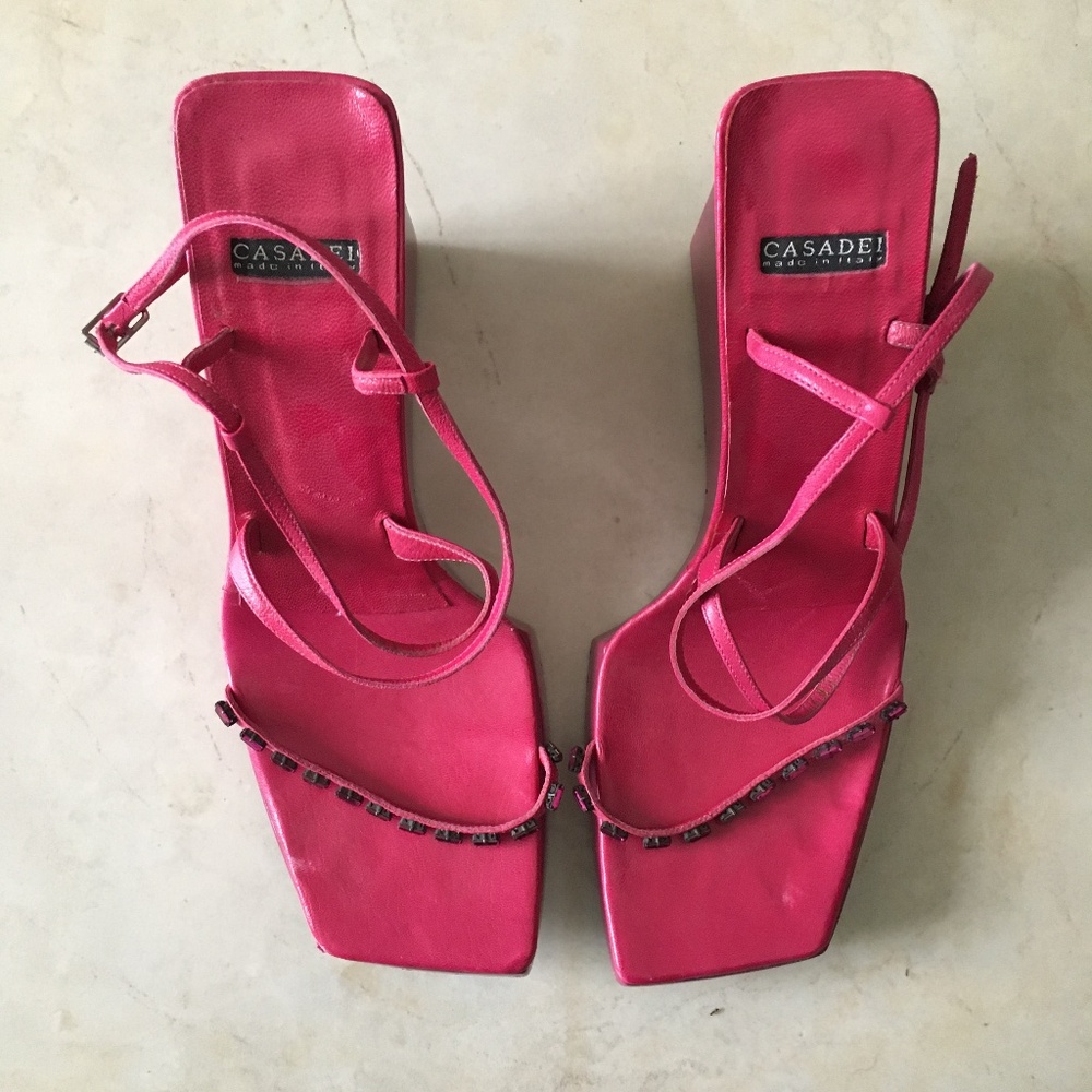 Vintage Casadei Women's Wedge Sandals with Rhinestone Strap